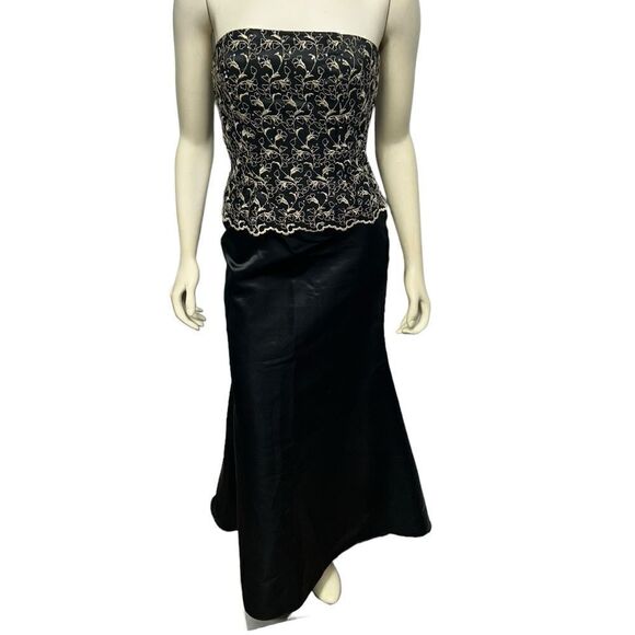 Scott McClintock Strapless Black Mermaid Dress Gold Floral Bustier Fit and Flare - Picture 1 of 16